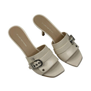 Stuart Weitzman Maverick 75 Slide Off White Leather Sandals Womens 7B New $495